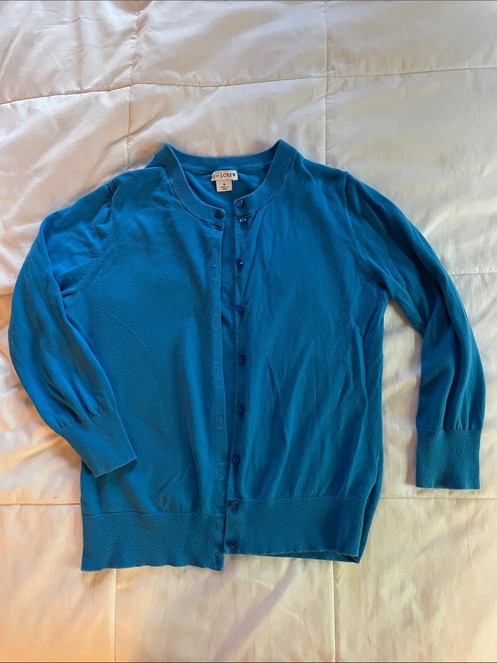 J. Crew Women's Bright Blue Button-Front Crewneck Cardigan
